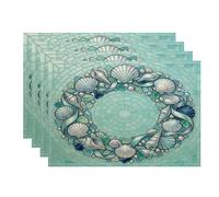 Lot de 4 sets de table en mosaïque coquillage côtier | Motif couronne en mosaïque, set de table, thème bord de mer, décoration de salle à manger côtière, tissu aspect lin