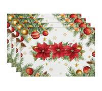 Lot de 4 Sets de Table Fleur de Noël et Boule Dorée | Noël Sets de Table Plastique PVC, Lavables, 30 x 45 cm, Décoration pour Intérieure, Cuisine, Vacances, Fête
