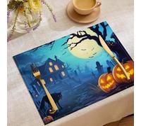 Lot De 4 Sets De Table Halloween Et Horreur - Maison Hantée Lanterne Citrouille - 30 X 45 Cm - Lavables - Décoration De Cuisine