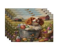 Lot de 4 sets de table imprimés de chien Cavalier King Charles Spaniel de Pâques, 30,5 x 45,7 cm, motif chiot de grange de ferme, pour salle à manger, vacances de campagne, décoration de cuisine