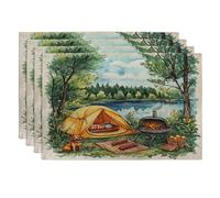 Lot de 4 sets de table imprimés lavables motif teckel printanier, 30,5 x 45,7 cm, tente de barbecue, décoration de cuisine