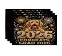 Lot de 4 sets de table lavables en forme de chien labradoodle - 30,5 x 45,7 cm - Motif feu d'artifice - Pour maison, salle à manger, remise de diplôme, fête de fin d'année, décoration de cuisine