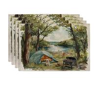 Lot de 4 sets de table lavables motif chien havanais printanier, 30,5 x 45,7 cm, tente de barbecue, table lavable pour salle à manger, fête d'animaux domestiques, décoration de cuisine