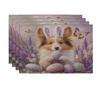 Lot de 4 sets de table lavables pour le printemps, Pâques, motif chien berger shetland, 30,5 x 45,7 cm, jolis œufs de lavande, pour salle à manger, animaux domestiques, décoration de la maison et de