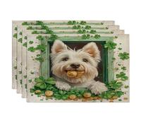 Lot de 4 sets de table Lucky Dog - Motif trèfle vert - Pour table de salle à manger, vacances de printemps - Antidérapants - Lavables - Pour l'intérieur et l'extérieur - Cuisine - Décoration de fête