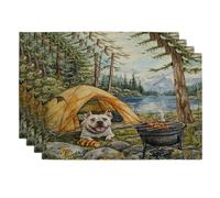 Lot de 4 sets de table motif chien pitbull printanier, 30,5 x 45,7 cm, tente de barbecue, lavable, pour salle à manger, vacances d'animaux domestiques, décoration de cuisine