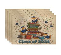 Lot de 4 sets de table motif chien Shiba Inu Congrats Grad - 30,5 x 45,7 cm - Motif livres de dessin animé - Pour dîner, remise de diplôme, vacances, décoration de la maison et de la cuisine