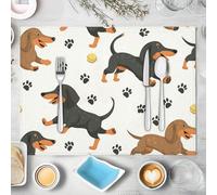 Lot de 4 Sets de Table, Noir Sets de Table Teckel Empreintes De Pattes Lavables Imperméable Résistant à l'huile, Décoration de Table Mignon Animal De Compagnie, pour Salle à Manger Fête 45x30cm