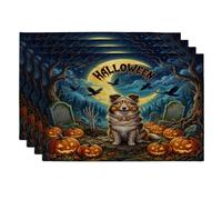 Lot de 4 sets de table pour Halloween, motif chien berger shetland, 30,5 x 45,7 cm, cimetière de vacances pour dîner, citrouilles, décoration de la maison et de la cuisine
