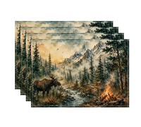 Lot de 4 sets de table rustiques en élan inspirés de la nature pour salle à manger, décoration d'automne et d'hiver, antidérapants, lavables pour intérieur et extérieur, cuisine, fête