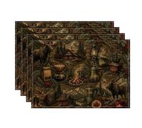 Lot de 4 sets de table rustiques en élan style cabane vintage pour table à manger, automne-hiver, antidérapants, lavables, pour intérieur et extérieur, cuisine, fête