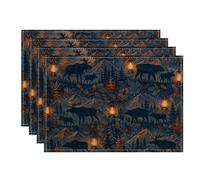 Lot de 4 sets de table rustiques en forme d'élan bleu marine pour table de salle à manger, vacances d'automne et d'hiver, antidérapants, lavables, pour intérieur et extérieur, cuisine, fête