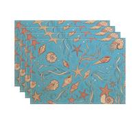 Lot de 4 sets de table sur le thème de l'océan, coquillages nautiques et étoiles de mer pour table de salle à manger, plage d'été, antidérapants, lavables, pour intérieur et extérieur, cuisine, fête