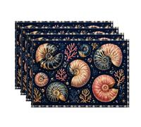 Lot de 4 sets de table vintage en forme de coquillage nautique inspiré de l'océan pour table à manger, décoration d'été, antidérapants, lavables, pour intérieur et extérieur, cuisine, fête
