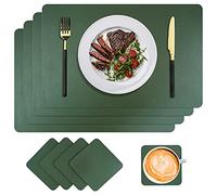 Lot de 4 Sets de Tables en PU Cuir Lavables Antidérapant Résistant à l'usure à la Chaleur Impermeable Décoration Table pour Dîner Napperons Cuisine armée verte,45cmx30cm