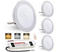 Lot de 4 spots LED encastrables - 4 W - Blanc chaud - Blanc neutre - Blanc froid - 12 V - Intensité variable - Dimensions du trou : 60 mm et 12 mm plat - IP44 - Pour caravane et cuisine - Avec