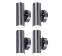 Lot de 4 spots muraux de façade pour éclairage extérieur vers le haut et vers le bas en acier inoxydable dans un ensemble comprenant des ampoules LED