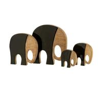 Lot de 4 Statuettes en Bois Éléphants 27cm Noir