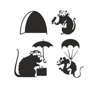 Lot de 4 stickers muraux Banksy avec rats - 11 x 13 cm - Autocollant mural pour plinthe, mur et meubles - Autocollant avec instructions (français non garanti) - Pour salon, chambre à coucher, couloir