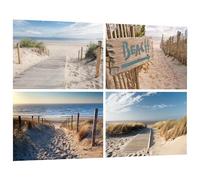 Lot de 4 stickers muraux motif plage - 50 x 35 cm - Poster mural autocollant - Pour décoration de toilettes, salon, salle à manger, bureau, chambre à coucher, restaurant (L)