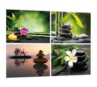 Lot de 4 stickers muraux - Pierres zen - Plantes vertes - Fleurs et spa - Poster autocollant pour salle de bain - Pour décoration de toilettes, salon, salle à manger, bureau - 50 x 35 cm (f)