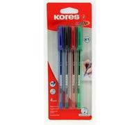 Kores Stylo à bille K1 – 1 mm, encre anti-salissure, corps triangulaire – Pack 4 couleurs