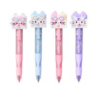 Lot de 4 stylos à encre gel rétractables avec pointe fine de 0,5 mm en | Stylo à bille avec motif de chat, outil d'écriture avec fonction de recharge, fournitures d'apprentissage décoratives