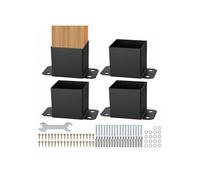 Lot de 4 Support de Poteau Bois 6''x6'' 152x152 mm Base de Poteau Interne 142x142 mm Acier au Carbone Revêtement en Poudre Ancrage