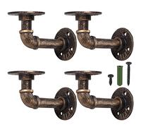 Lot de 4 Support Étagère Industriel Tuyau,Industrielle Vintage avec Brides 9*13*6.5cm Support d'étagère Flottant de Tuyau pour Bibliothèque Meubles Bricolage Étagère Murale-Bronzé