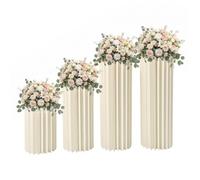 Lot de 4 supports de fleurs en carton pour mariage et événement | Support de fleurs en nid d'abeille blanc laiteux, rond, 40/60/80/100 cm, colonnes de fleurs pliables en papier et polystyrène
