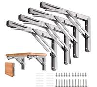 Lot de 4 supports d'étagère pliables de 25,4 cm Charge maximale de 100 kg - Support d'étagère mural robuste en acier inoxydable, gain de place pour poste de travail de garage, supports de choses
