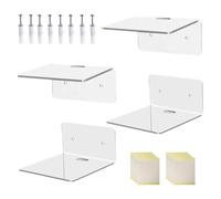 Lot de 4 supports muraux flottants en acrylique pour salle de bain, cuisine, chambre à coucher, pour albums, vases, , transparent, 10 x 10 cm