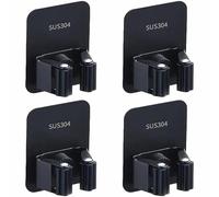 Lot de 4 supports muraux pour balai en acier inoxydable, auto-adhésifs, solution de rangement pour cuisine, garage, jardin et salle de bain (noir)