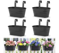 Lot de 4 suspensions métalliques, pots de fleurs de 27,5 cm, paniers à fleurs suspendus avec crochet amovible pour balcon, clôture, jardin, accessoires de décoration (noir)