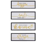 Lot de 4 tableaux muraux HWC-N96, décoration murale cadres photo citations Smile Home, bois toile 15x45cm