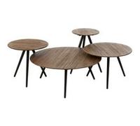 Hellin – Lot de 4 tables basses rondes DOXY – teck marron et métal noir – 70 cm