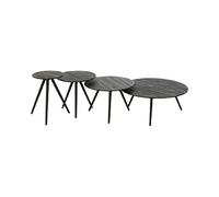 Lot de 4 tables basses rondes en teck et métal noir - DOXY