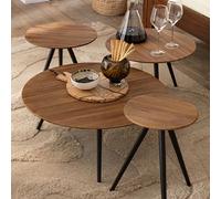 Lot de 4 tables basses rondes en teck marron et métal noir - DOXY