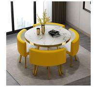 Lot de 4 tables et chaises de salle à manger rondes de 89,9 cm - Mobilier moderne polyvalent pour bureau, réception, club, cuisine (J)
