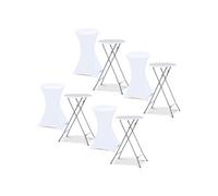 IDMarket - Lot de 4 Tables Hautes Pliantes 105 cm et 4 Housses Blanches