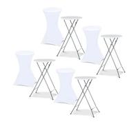 Lot De 4 Tables Hautes Pliantes 105 Cm Et 4 Housses Blanches Blanc