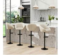 Lot de 4 Tabouret de Bar PIPIPOXER,Chaise de Bar Tissu en Lin et Réglable en Hauteur,Tabouret de Cuisine Rotatif,42x30x58-80cm,Beige