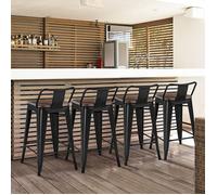 Lot de 4 Tabouret de Bar PIPIPOXER,Chaise de Manger Empilable Avec Dossier en Métal et Bois,chaises de Bar,42x42x84 cm,Noir