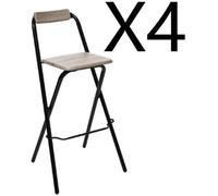 Lot de 4 tabouret de bar pliable en acier et PVC coloris naturel - Dim : L 48 x l 50 x H 98 cm