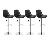 Lot de 4 Tabouret de Bar PU VIVOLILV - Tabourets de Cuisine Réglable en Hauteur 55-75 cm - Chaises avec Repose-Pieds - Noir