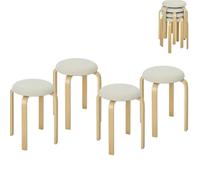 Lot de 4 tabourets 40/40/45 cm blanc crème en bois empilables