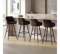 IDMARKET Lot de 4 tabourets de bar JANY pivotants avec accoudoirs en velours noir et pieds bois noir