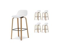 Kosmi Lot de 4 tabourets de Bar Blancs Style scandinave avec Pieds Effet Bois en métal - Hauteur 76cm