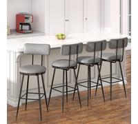Lot de 4 tabourets de bar cuirPolyuréthanegris, chaise moderne avec siège confortable et base métal, pour cuisine salle à manger comptoir