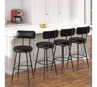 Lot de 4 tabourets de bar cuirPolyuréthanenoir, chaise moderne avec siège confortable et base métal, pour cuisine salle à manger comptoir